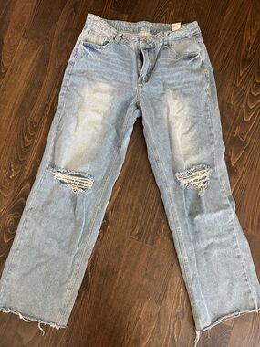 SHEIN Light Blue Distressed Straight Leg Jeans